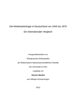 Die Molekularbiologie in Deutschland Von 1945 Bis 1975