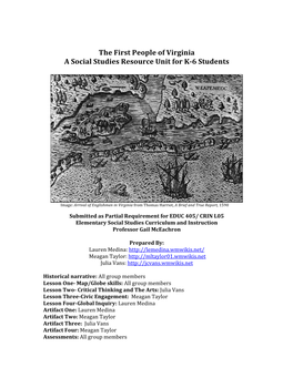 The First People of Virginia a Social Studies Resource Unit for K-6 Students