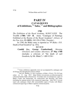 PART IV CATALOGUES of Exhibitions,734 Sales,735 and Bibliographies