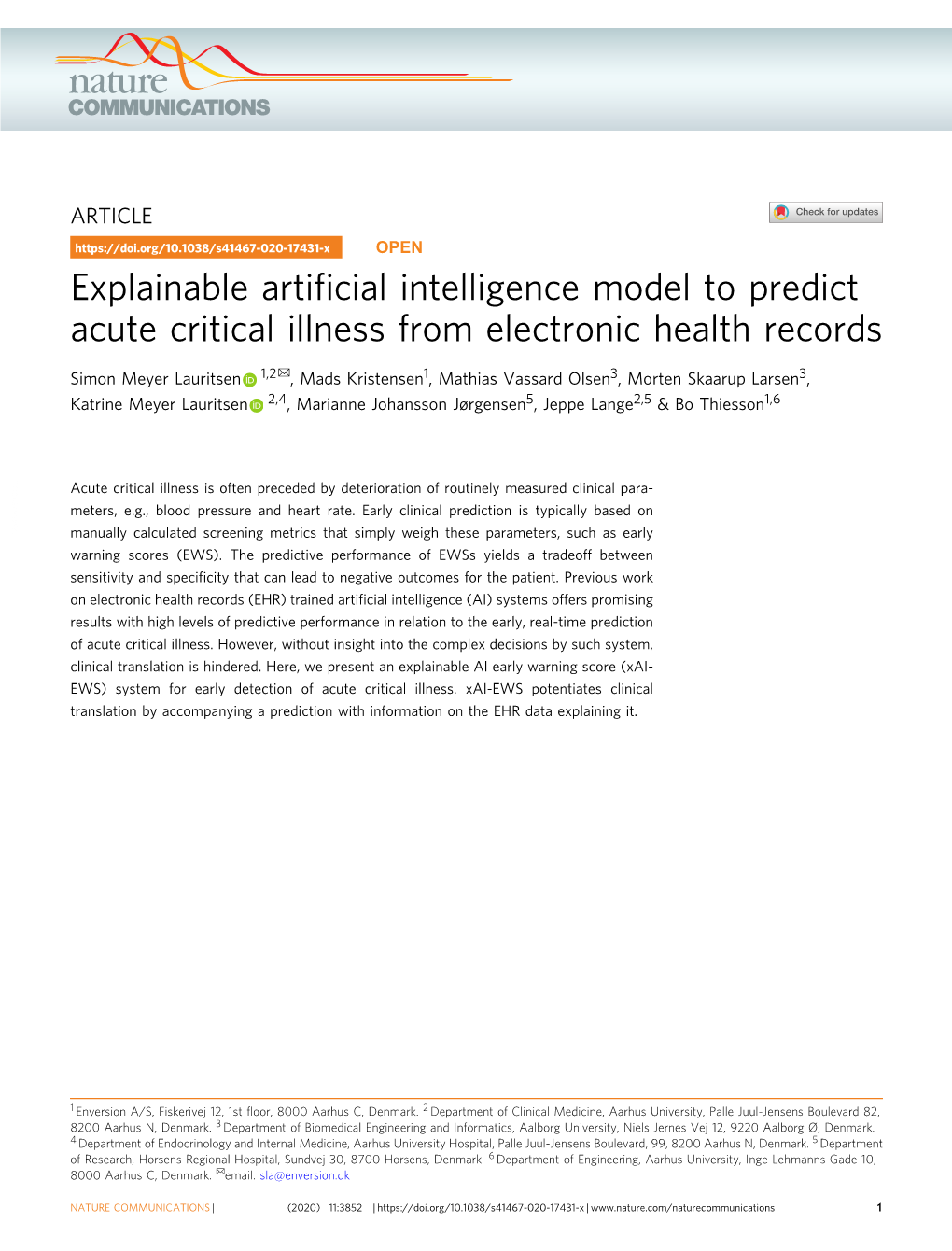 Explainable Artificial Intelligence Model To Predict Acute Critical ...