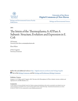 The Intein of the Thermoplasma A-Atpase a Subunit: Structure, Evolution and Expression in E