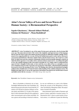 Attar's Seven Valleys of Love and Seven Waves of Human Society: A