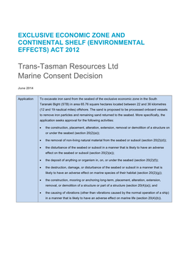 Trans-Tasman Resources Ltd Marine Consent Decision