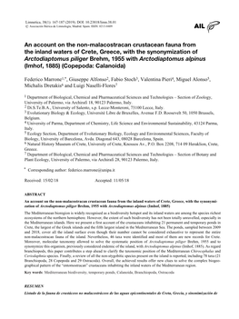 An Account on the Non-Malacostracan Crustacean Fauna from the Inland Waters of Crete, Greece, with the Synonymization of Arctodi