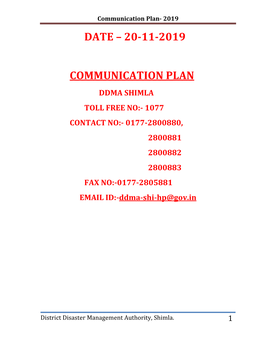 Date – 20-11-2019 Communication Plan