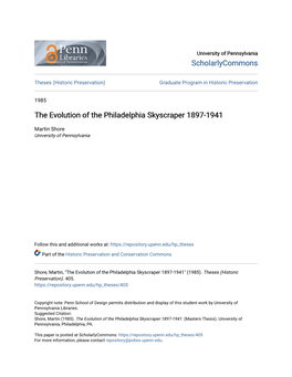 The Evolution of the Philadelphia Skyscraper 1897-1941