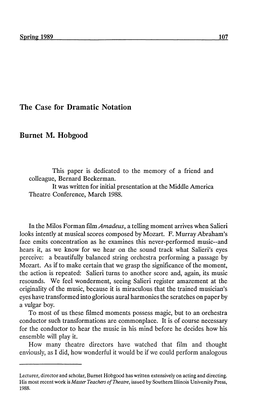 The Case for Dramatic Notation Burnet M. Hobgood