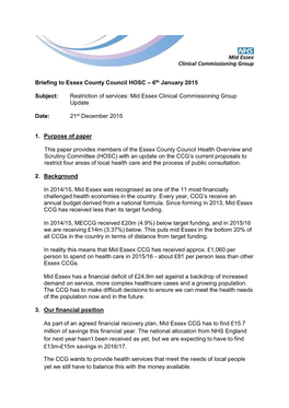 Mid Essex Clinical Commissioning Group Update