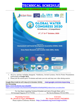 Technical Schedule GLOBAL WATER CONGRESS 2020 | 2-4 OCTOBER 2020