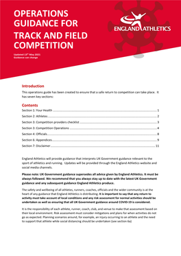 Operations Guidance for Track and Field Competition