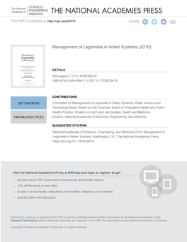 Management of Legionella in Water Systems (2019)