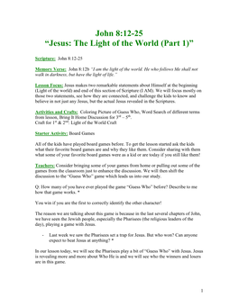 John 8:12-25 “Jesus: the Light of the World (Part 1)”
