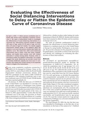 Evaluating the Effectiveness of Social Distancing Interventions to Delay Or Flatten the Epidemic Curve of Coronavirus Disease Laura Matrajt, Tiffany Leung