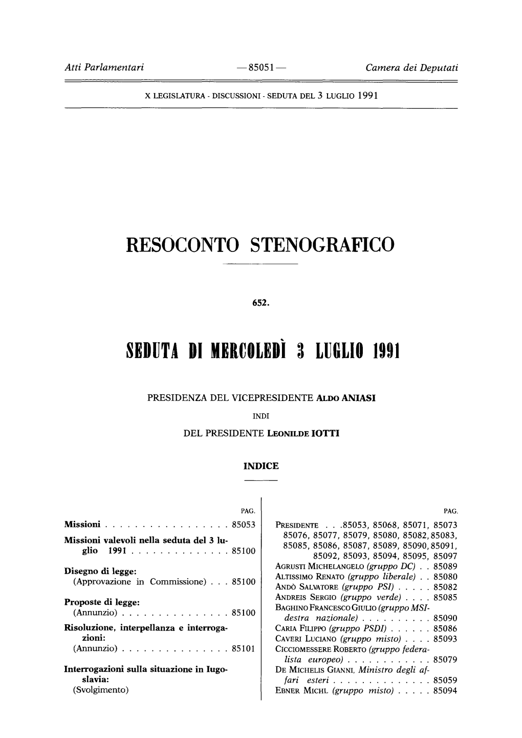 Seduta Di Mercoledì 3 Luglio 199 1