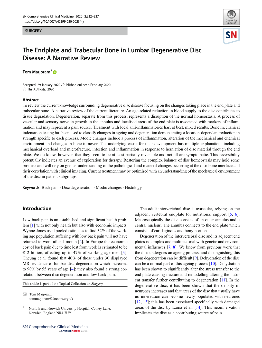 The Endplate and Trabecular Bone in Lumbar Degenerative Disc Disease: a Narrative Review