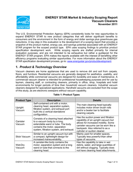 Energy Star Market and Industry Scoping Report: Vacuum Cleaners