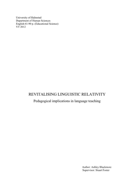REVITALISING LINGUISTIC RELATIVITY Pedagogical Implications in Language Teaching