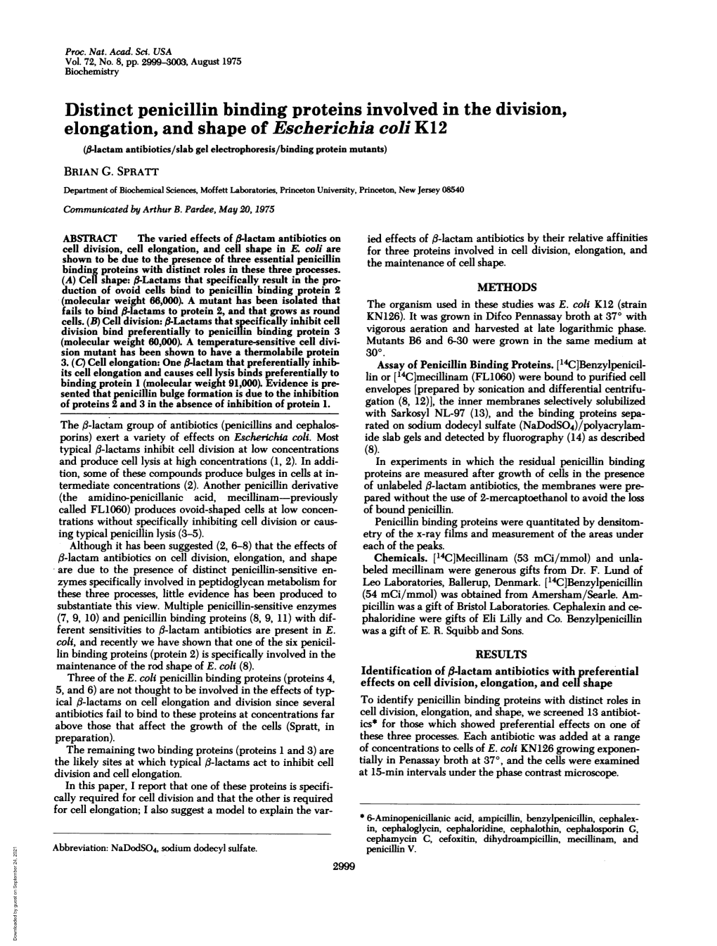 Distinct Penicillin Binding Proteins Involved in the Division