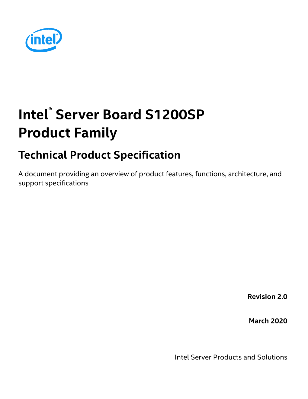 Technical Product Specification for Intel® Server Board S1200SP Family