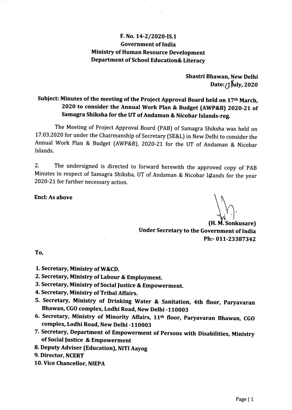 6. Secretary, Ministry of Minority Affairs, 11Trr Floor, Paryavaran Bhawan, CGO Complex, Lodhi Road, New Delhi -110003 7