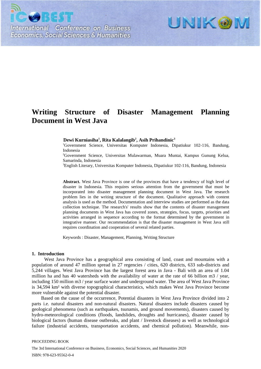Writing Structure of Disaster Management Planning Document in West Java