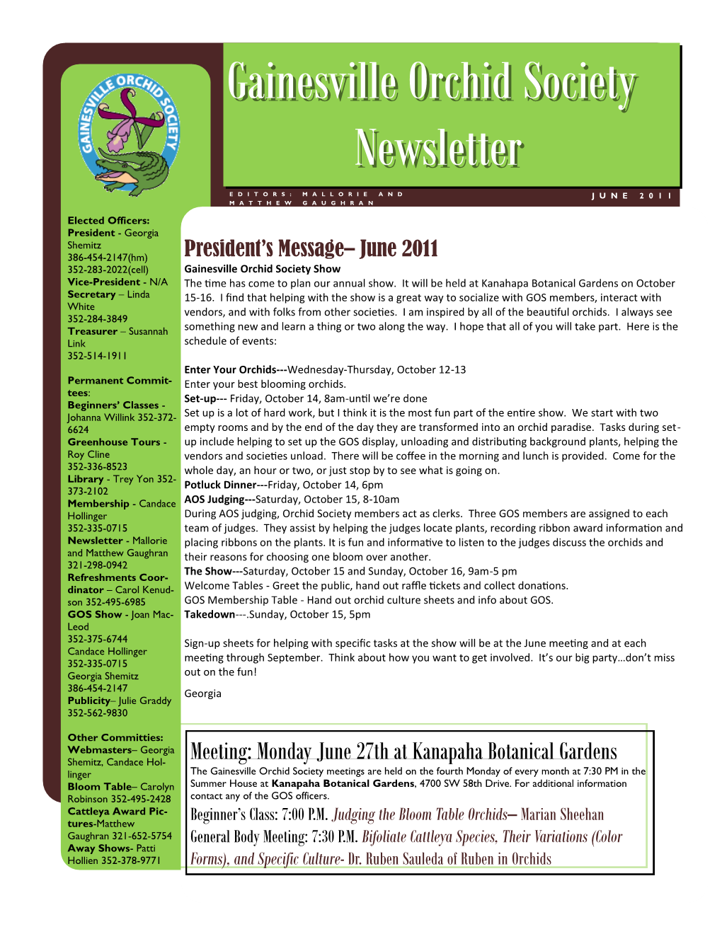 Gainesville Orchid Society Newsletter