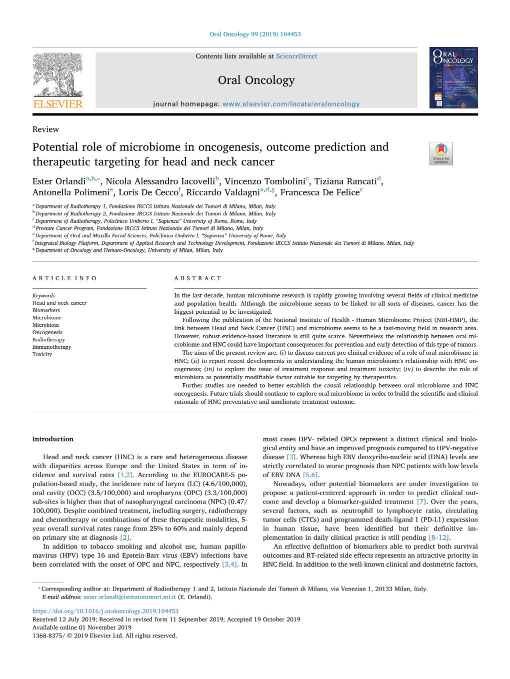 Potential Role of Microbiome in Oncogenesis, Outcome Prediction