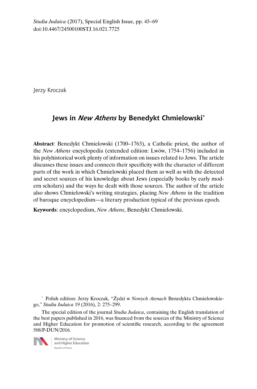 Jews in New Athens by Benedykt Chmielowski*