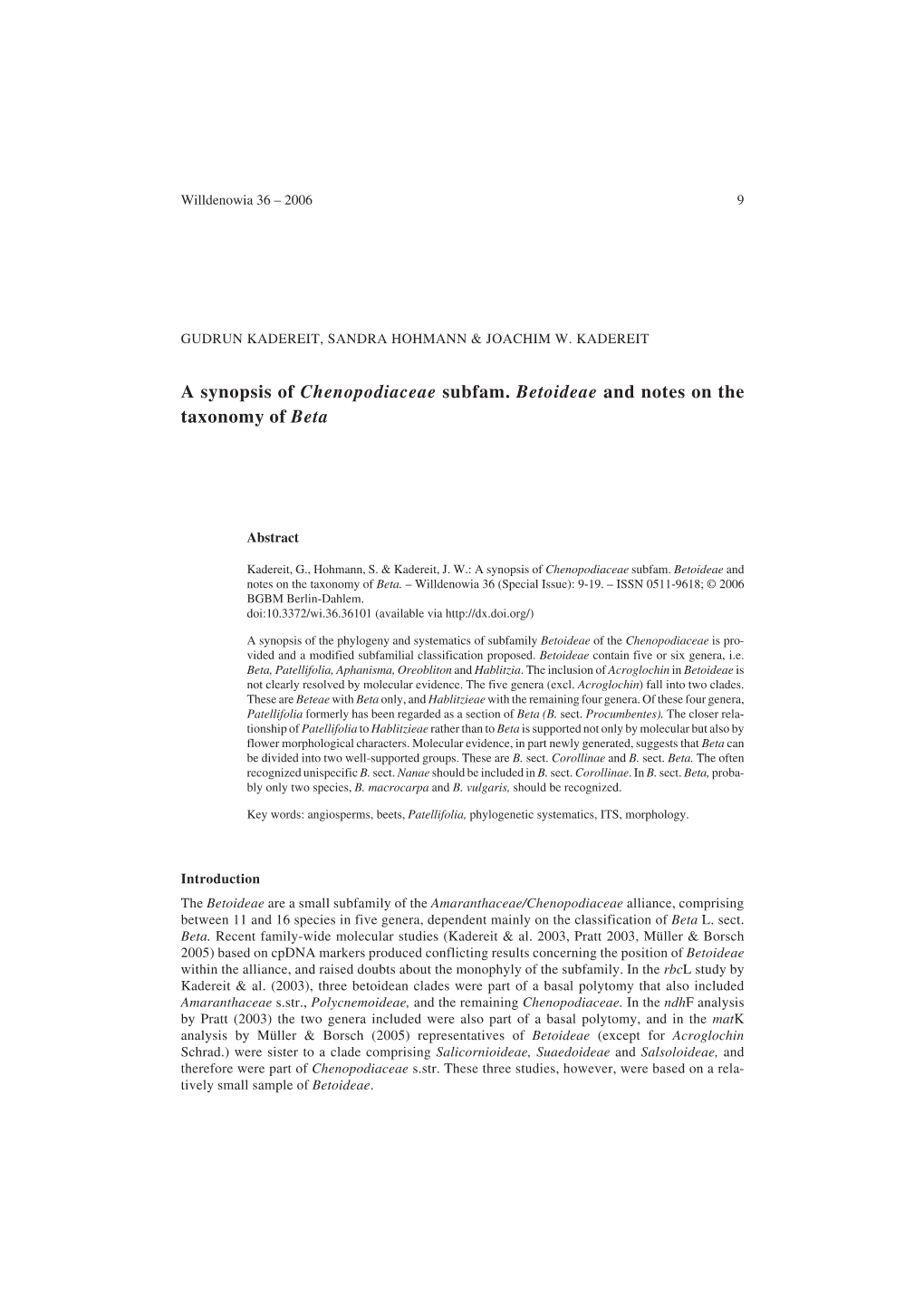 A Synopsis of Chenopodiaceae Subfam. Betoideae and Notes on the Taxonomy of Beta