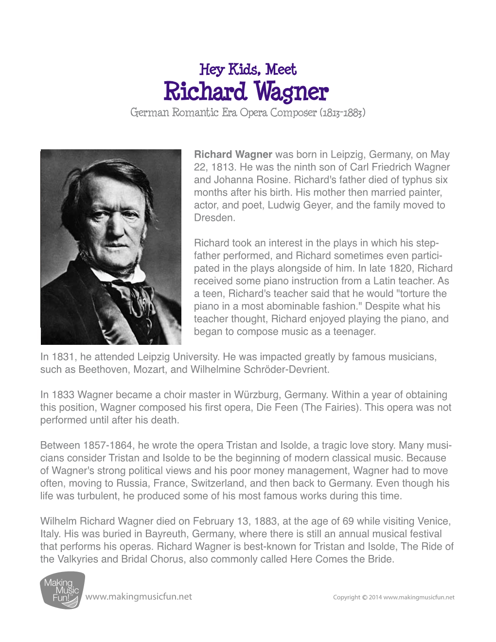 Richard Wagner German Romantic Era Opera Composer (1813-1883)