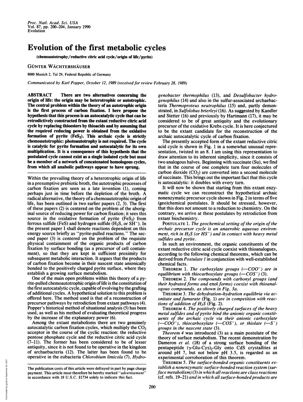 Evolution of the First Metabolic Cycles