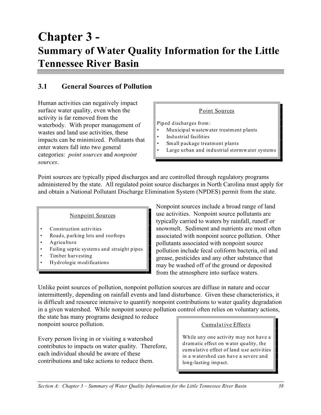 Summary of Water Quality Information for the Little Tennessee River Basin