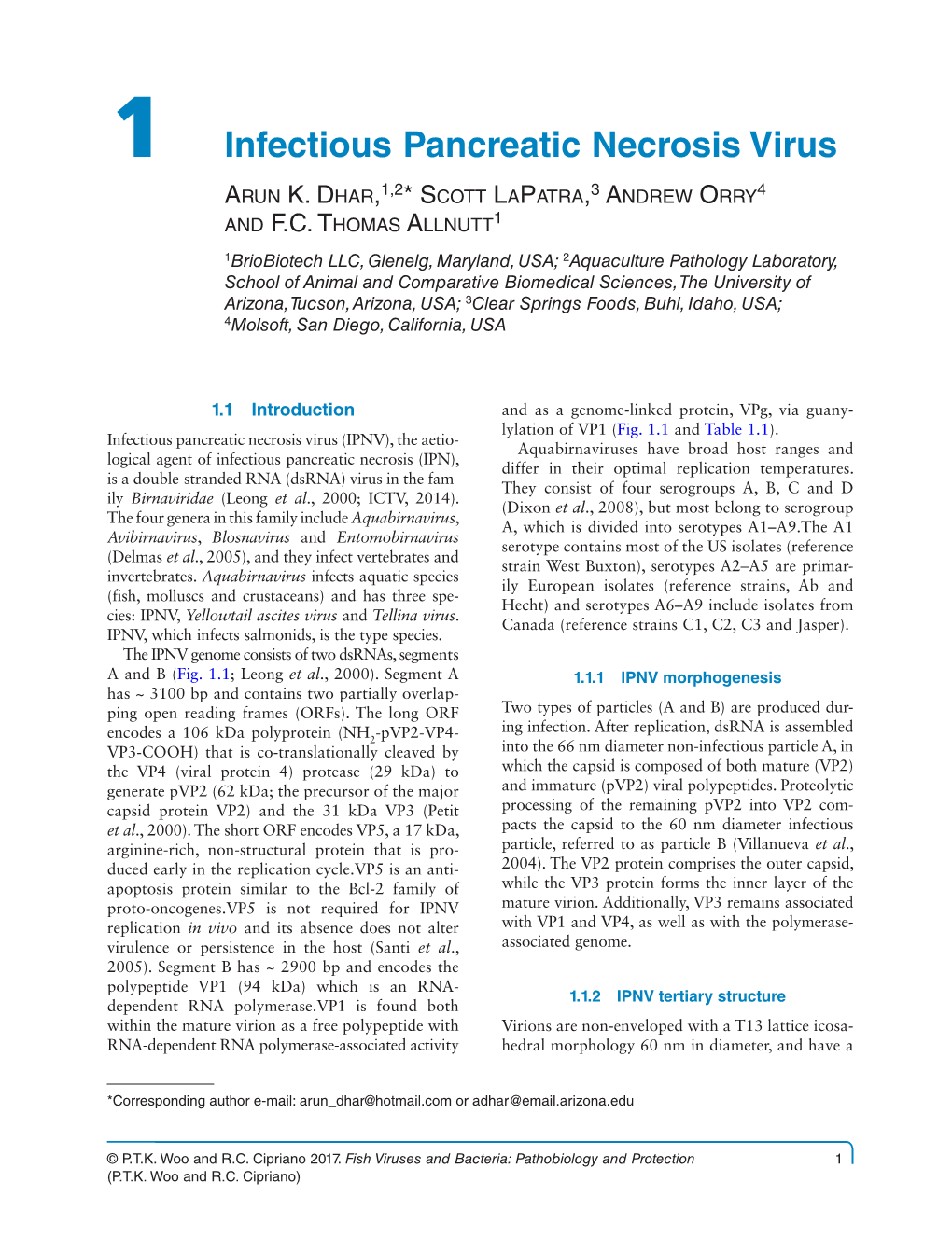 1 Infectious Pancreatic Necrosis Virus Arun K