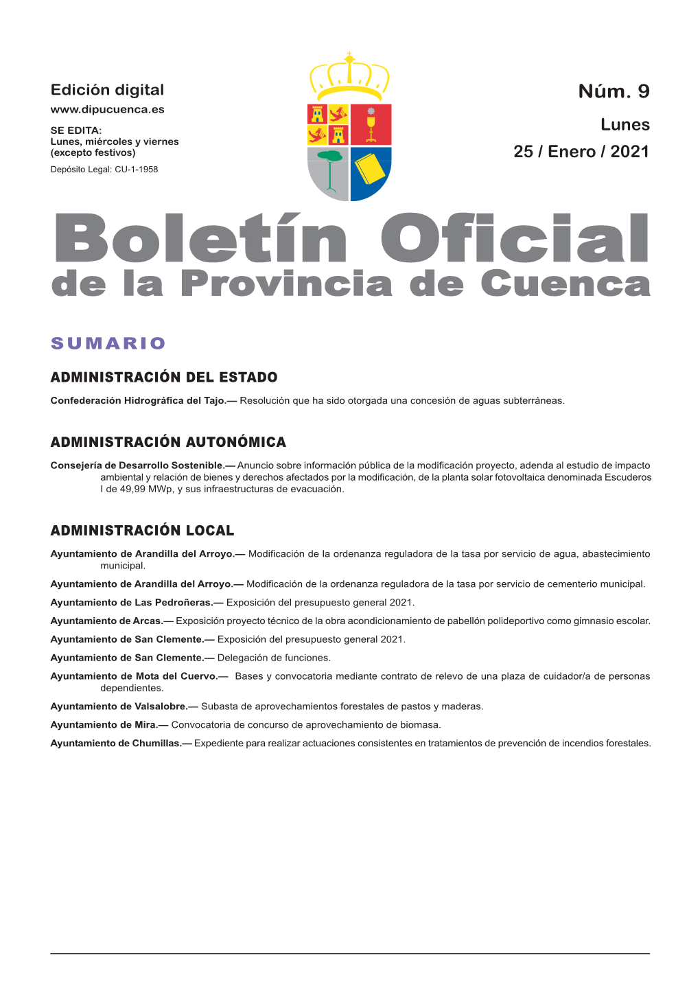 Boletín Oficial De La Provincia De Cuenca Sumario Administración Del Estado