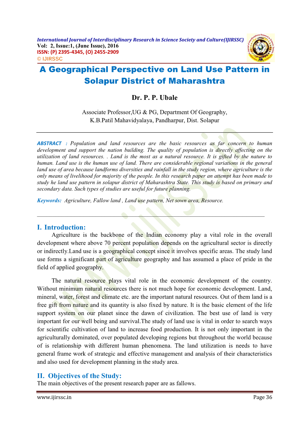 A Geographical Perspective on Land Use Pattern in Solapur District of Maharashtra