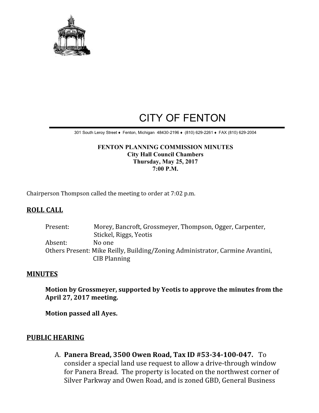 Fenton Planning Commission Agenda