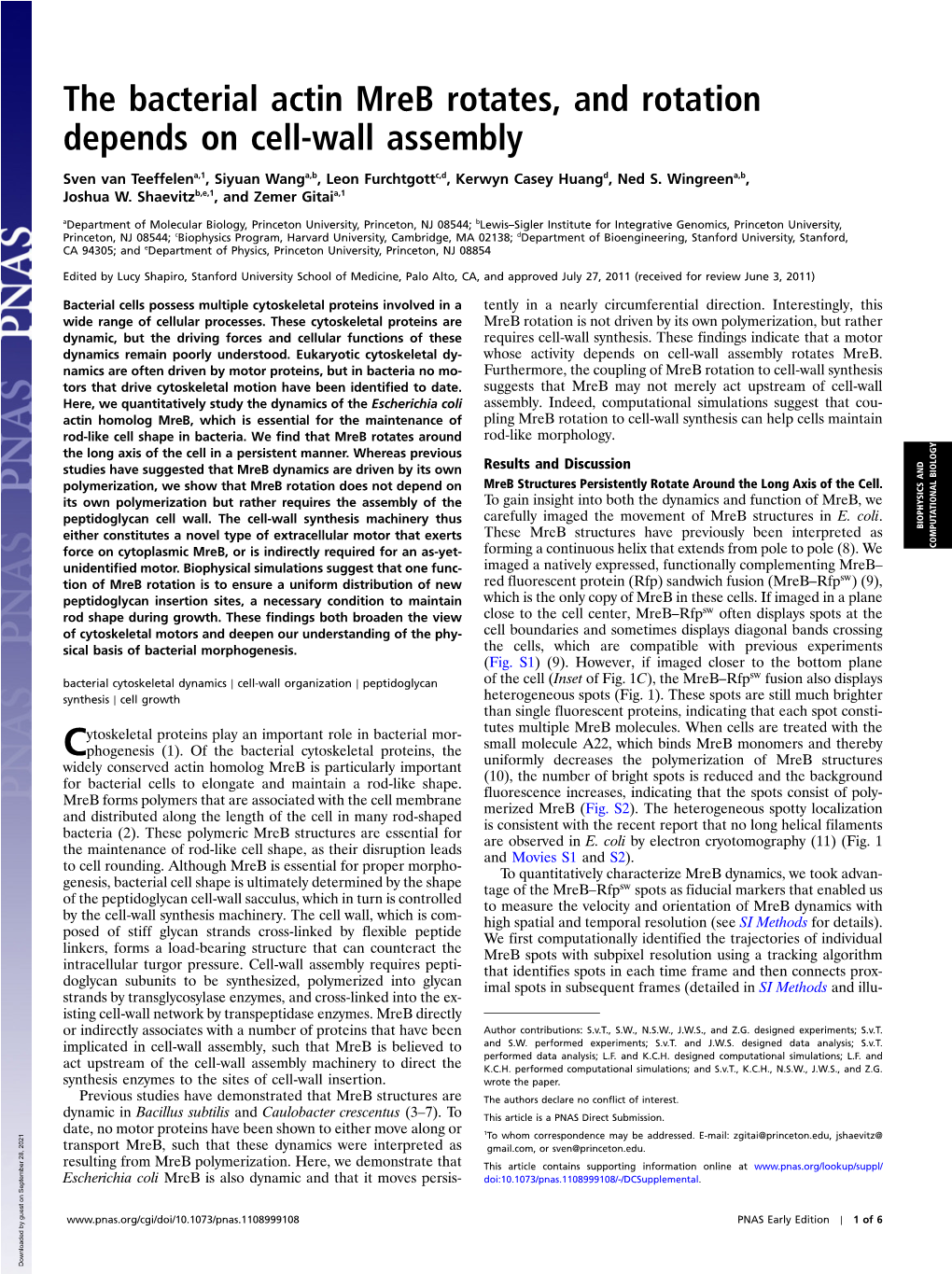 The Bacterial Actin Mreb Rotates, and Rotation Depends on Cell-Wall Assembly