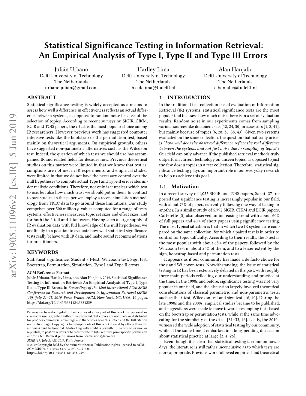 Statistical Significance Testing in Information Retrieval:An Empirical