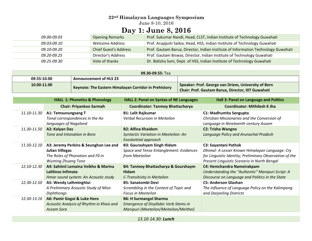 Day 1: June 8, 2016 09.00-09.03 Opening Remarks Prof