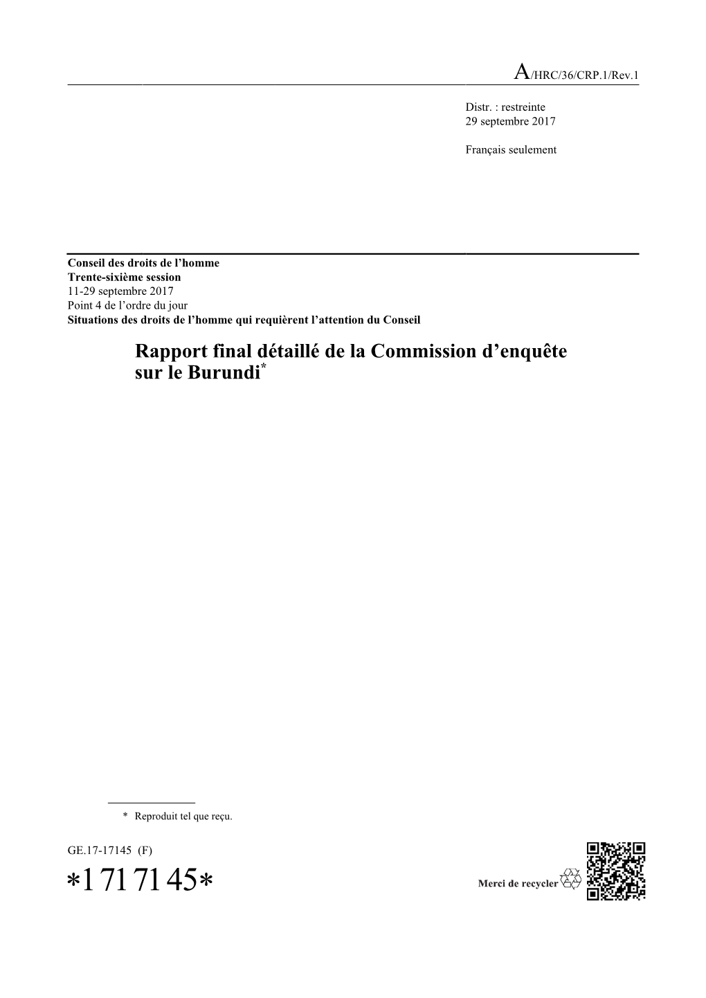 Rapport Final Détaillé De La Commission D'enquête Sur Le Burundi