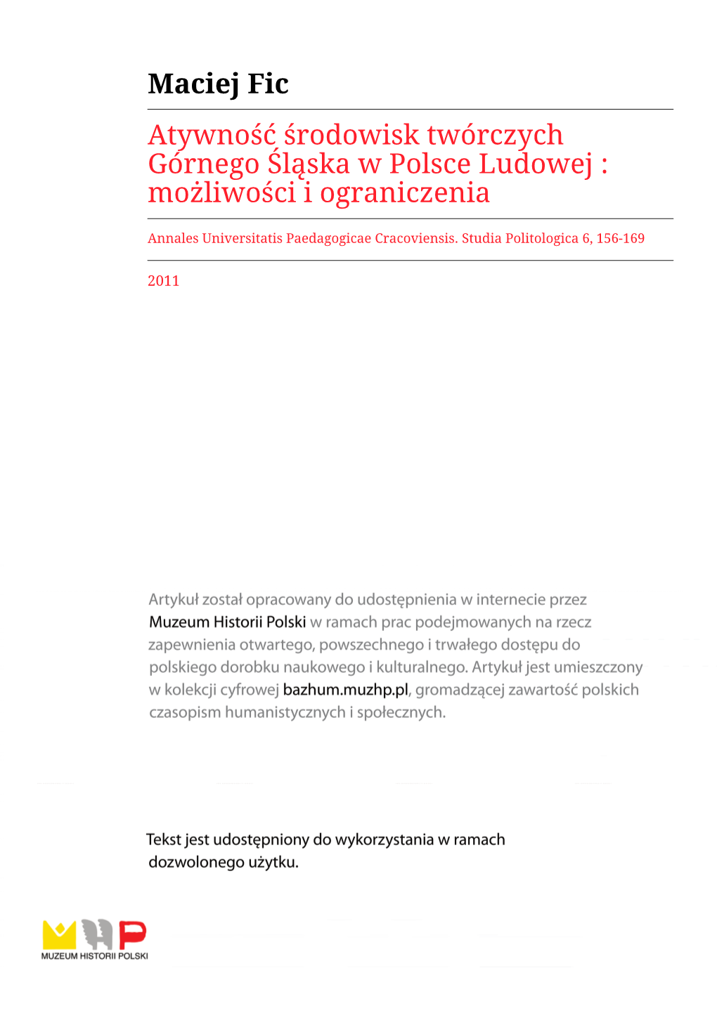 Atywność Środowisk Twórczych Górnego Śląska W Polsce Ludowej : Możliwości I Ograniczenia