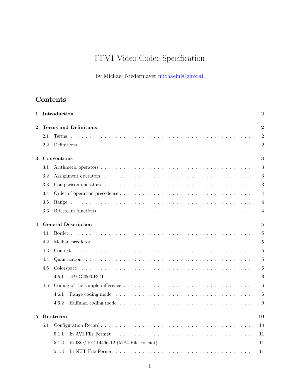 FFV1 Video Codec Specification