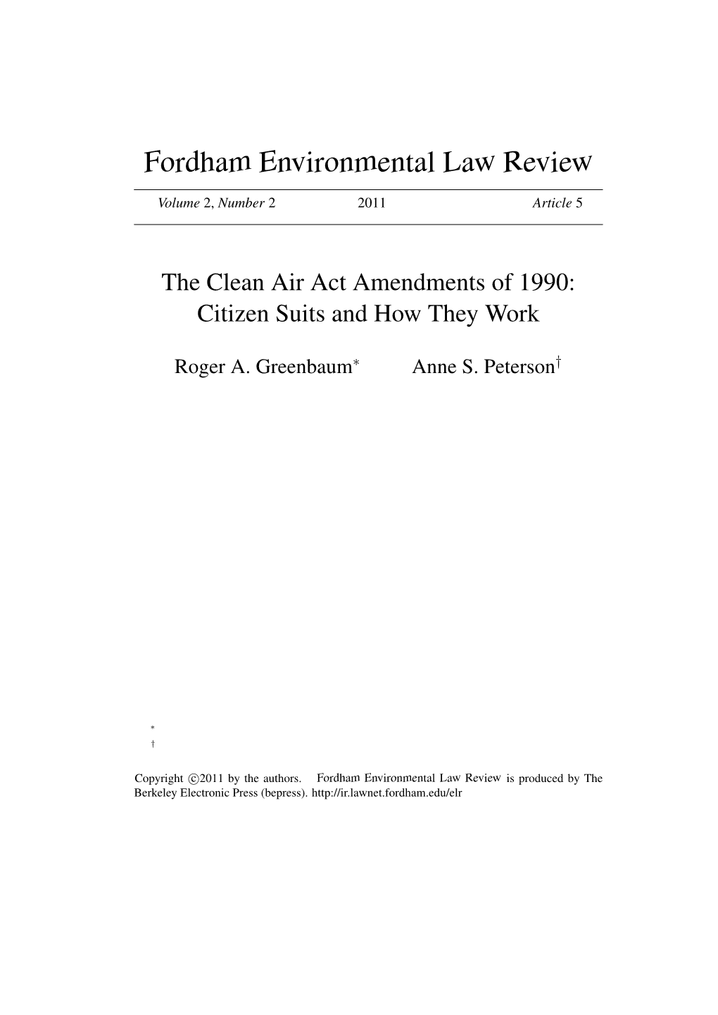 The Clean Air Act Amendments of 1990: Citizen Suits and How They Work