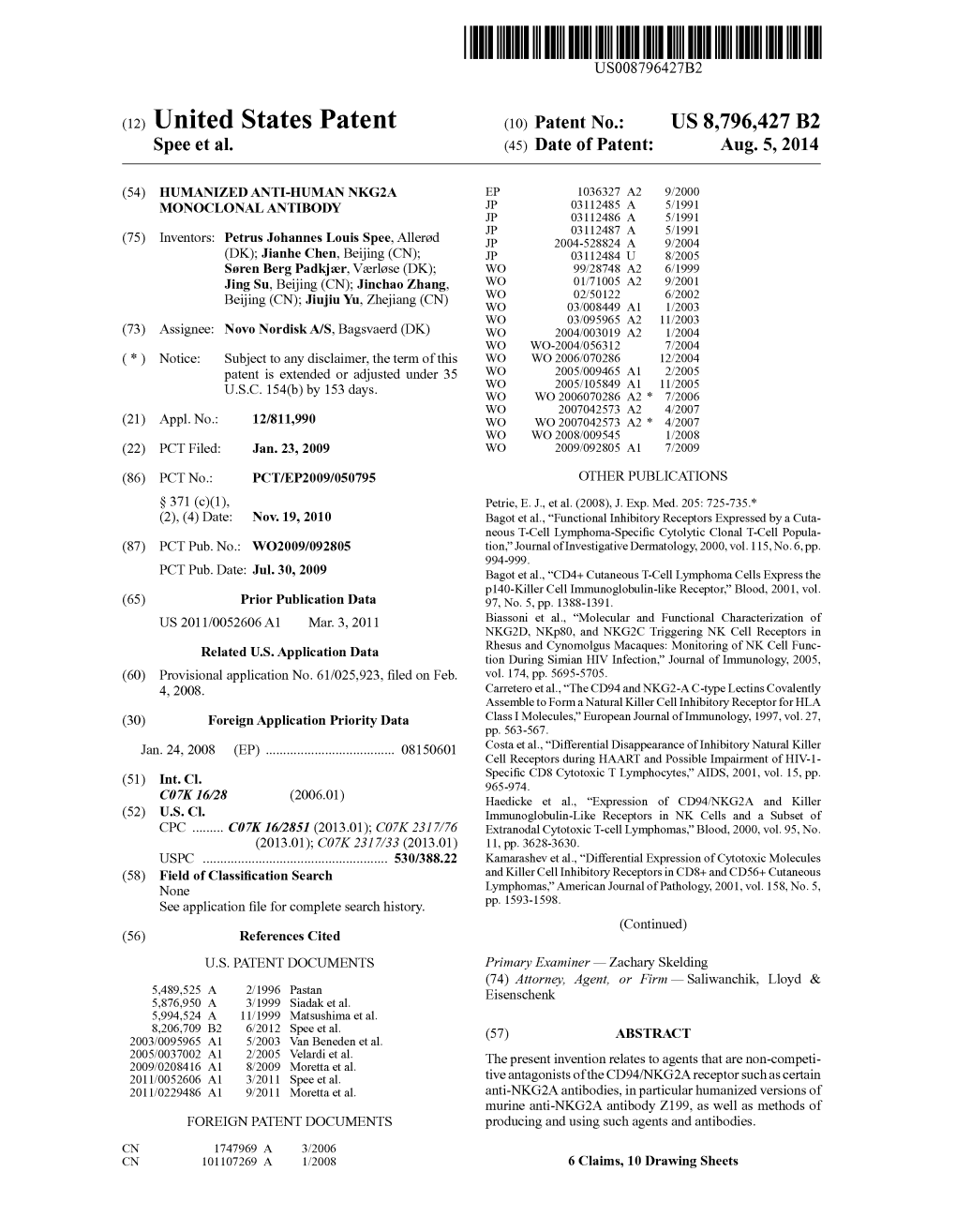 (12) United States Patent (10) Patent No.: US 8,796,427 B2 Spee Et Al