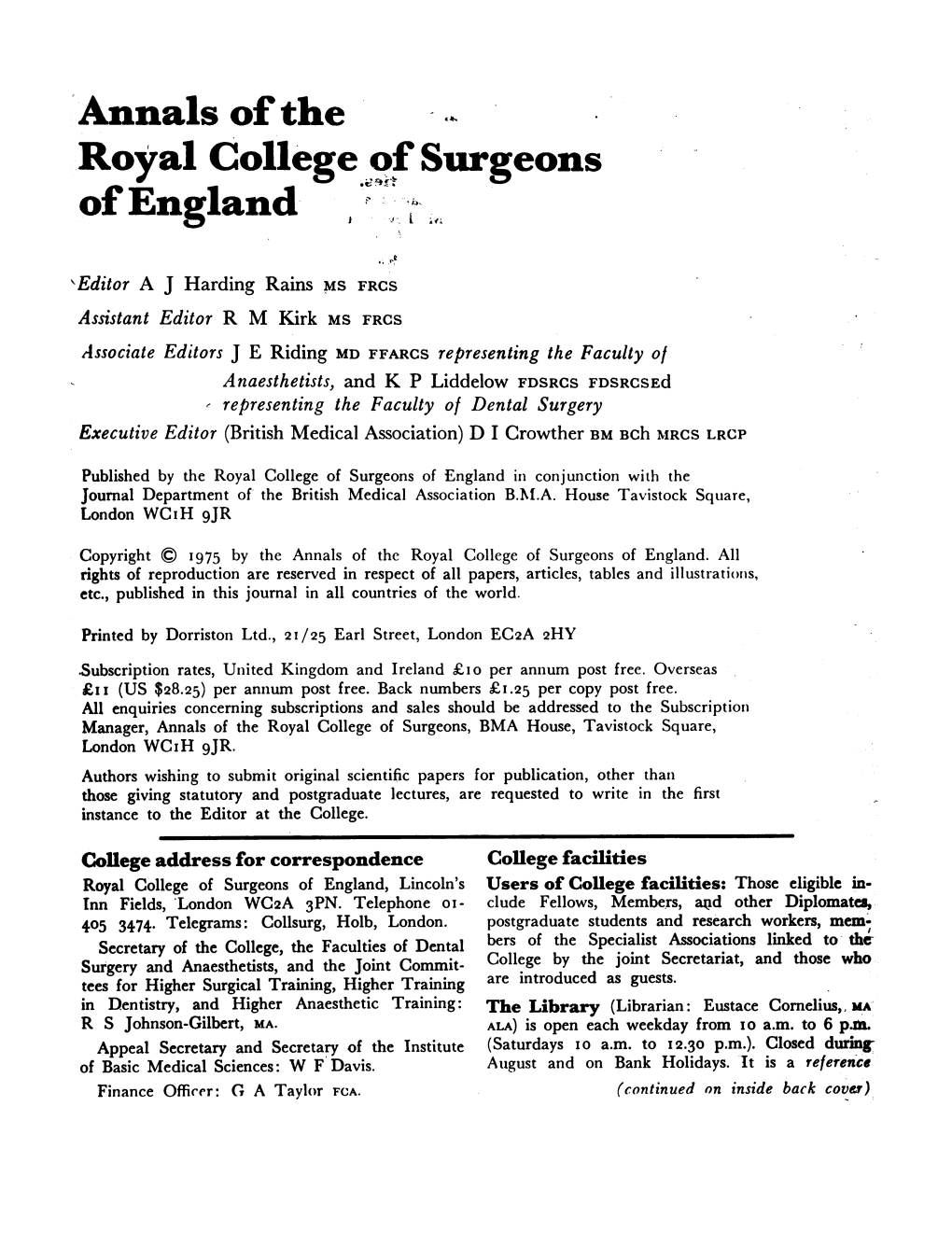 Annals of the Royal College of Surgeons Ofengland
