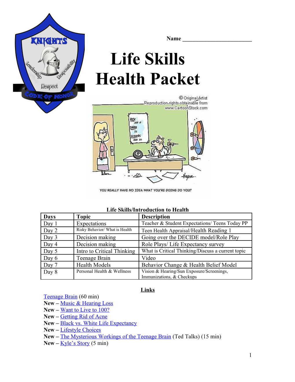 Life Skills/Introduction to Health