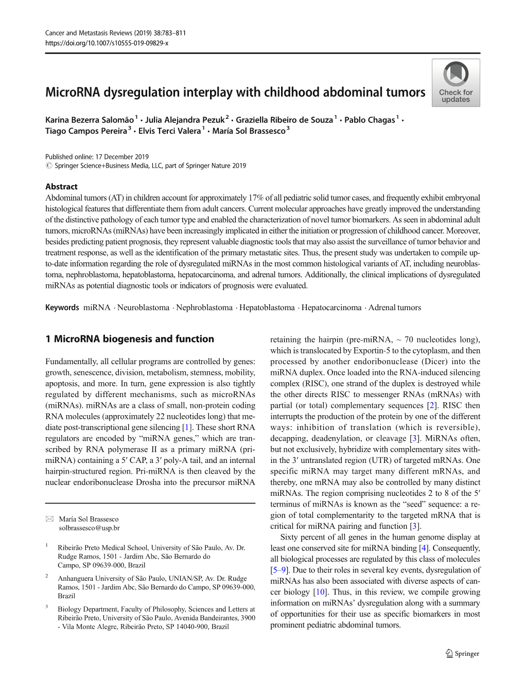 Microrna Dysregulation Interplay with Childhood Abdominal Tumors