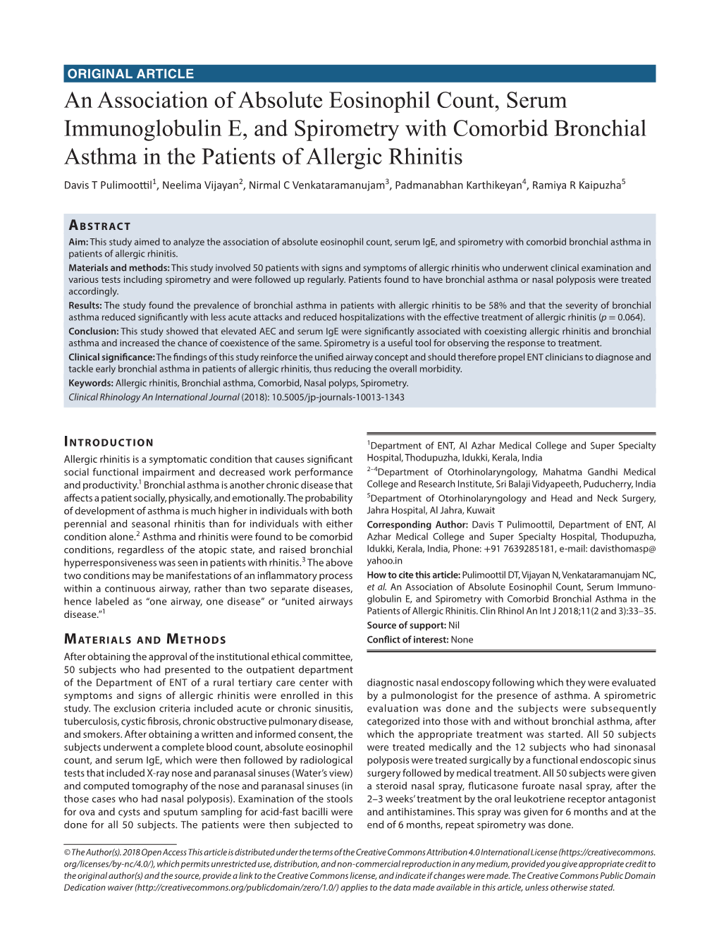 An Association of Absolute Eosinophil Count, Serum Immunoglobulin E