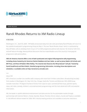 Randi Rhodes Returns to XM Radio Lineup