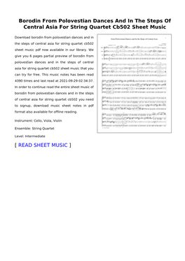Borodin from Polovestian Dances and in the Steps of Central Asia for String Quartet Cb502 Sheet Music